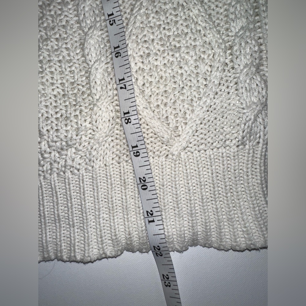 Line & Dot White Cable Knit Sweater Size M Bishop Sleeves Cotton Open Weave Cozy - Picture 7 of 9